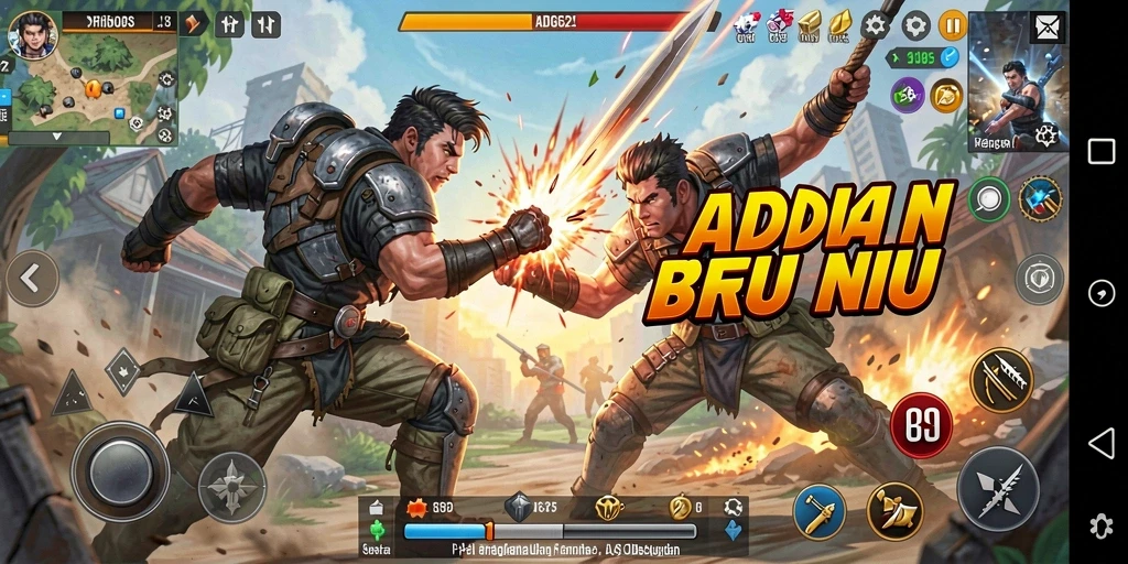 Screenshot utama ADG62 menampilkan aksi pertarungan yang intens.