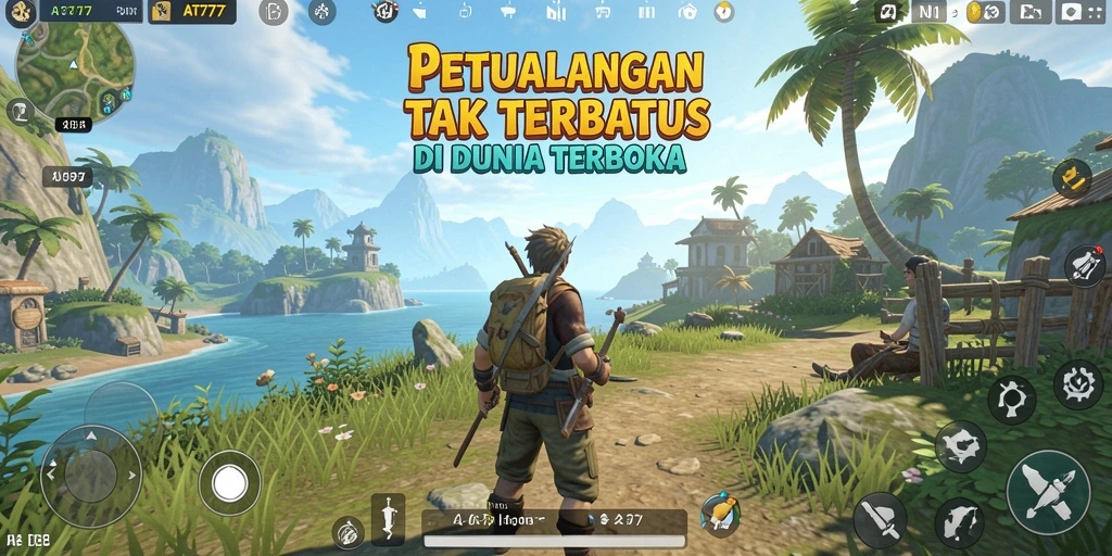 Screenshot gameplay AT777 menunjukkan eksplorasi luas di dunia terbuka.