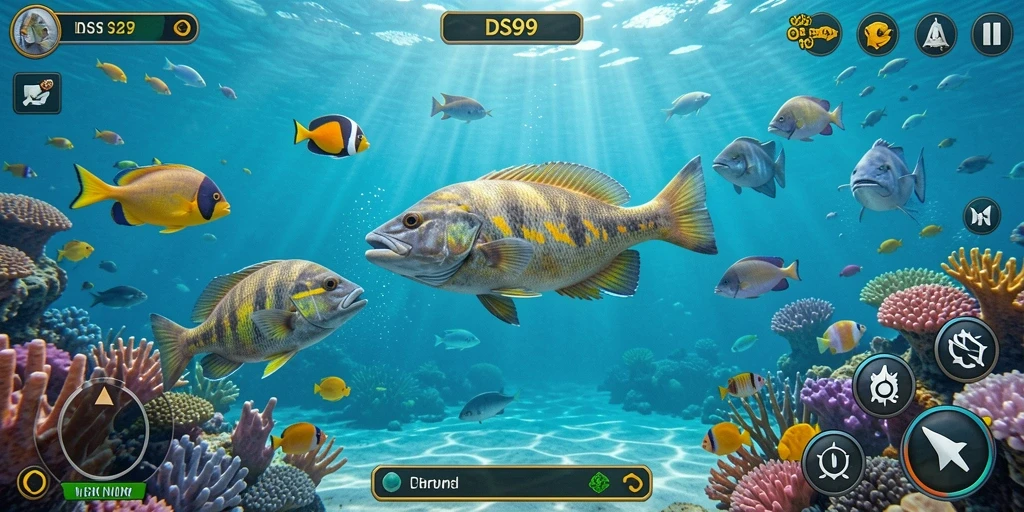 Tampilan gameplay seru di DS99 saat menembak ikan.