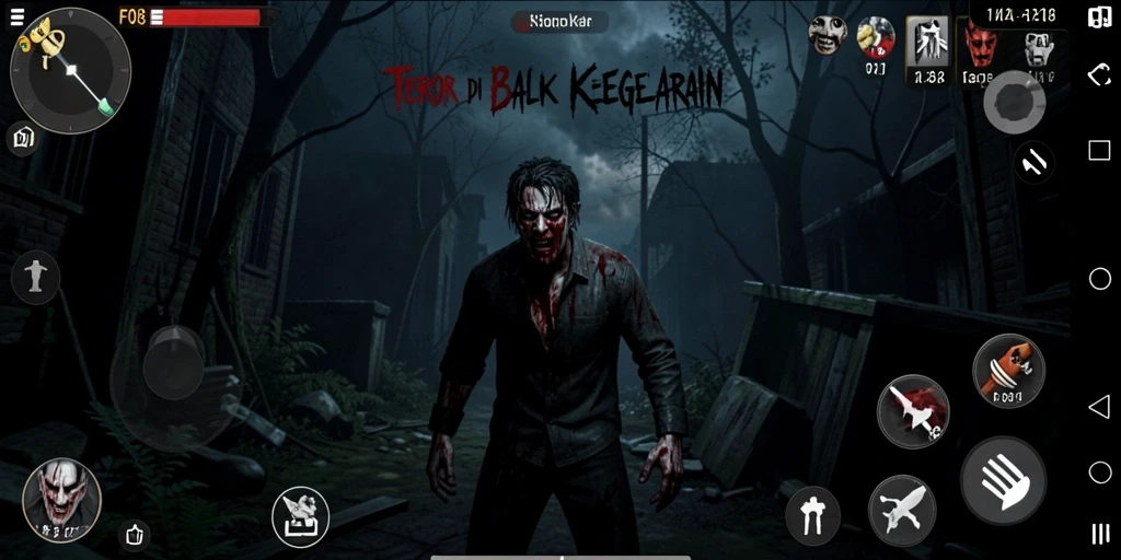 Tangkapan layar gameplay F08 menampilkan suasana mencekam dan efek suara mendebarkan.