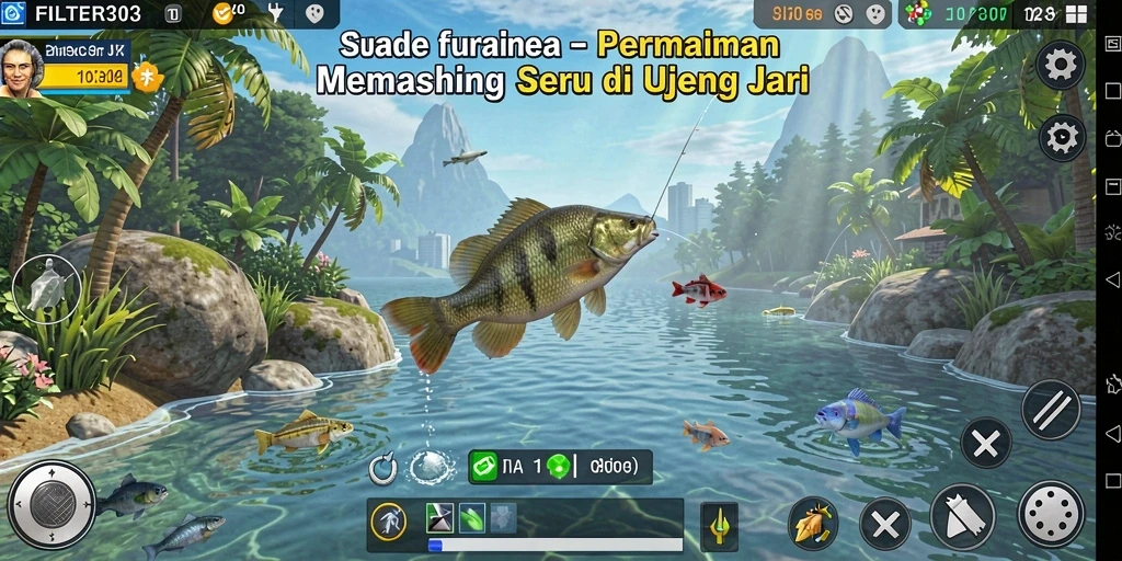 Tampilan gameplay <strong>FILTER303</strong> yang memukau saat memancing di danau.