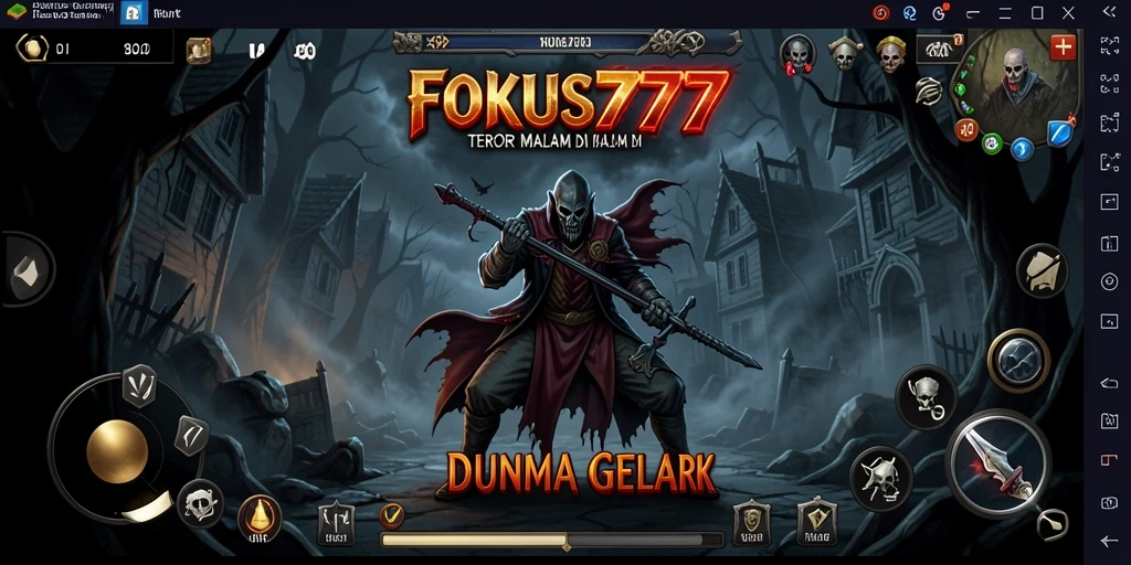 Tampilan gameplay FOKUS777 yang menakutkan dan atmosfer kelam.