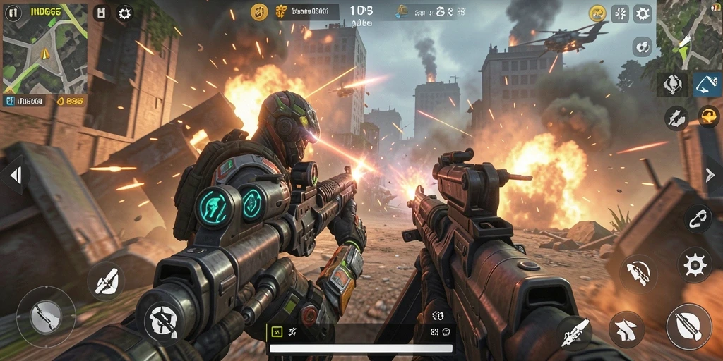 Menampilkan aksi seru dalam gameplay TPS IND666.