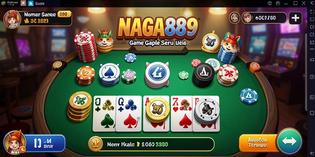 Screenshot gameplay NAGA889 menunjukkan suasana bermain Gaple yang seru.