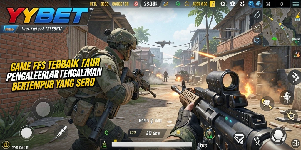 Screenshot utama YYBET menampilkan aksi gameplay FPS yang intens.