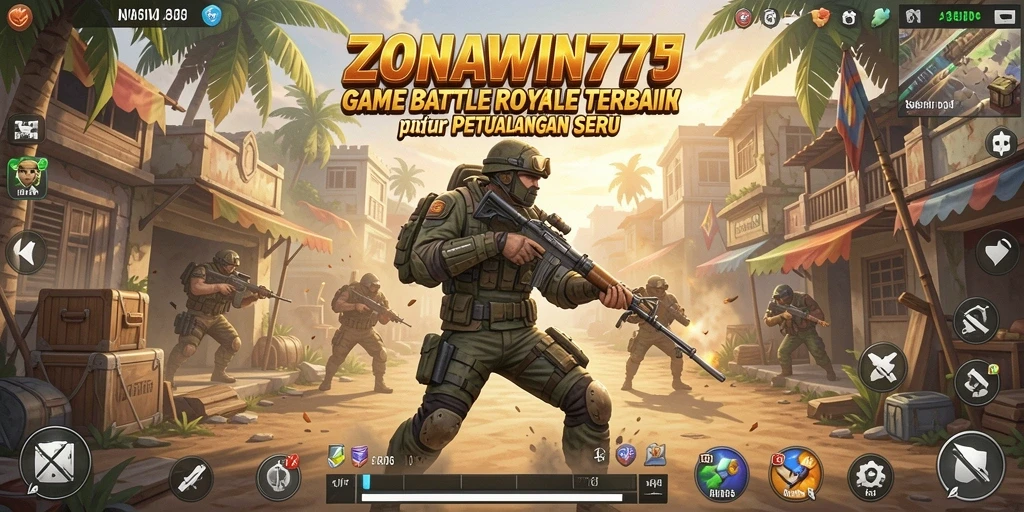 Tampilan gameplay seru di ZONAWIN777 dalam arena Battle Royale.
